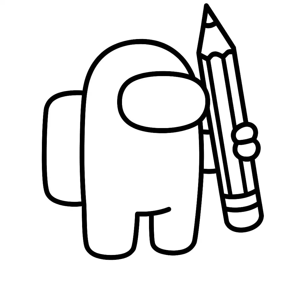 Among Us crewmate with a large backpack and school supplies, big shapes for preschool coloring