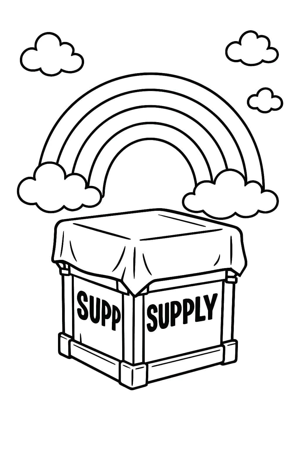 Fortnite supply drop under a big rainbow, easy coloring page for preschoolers