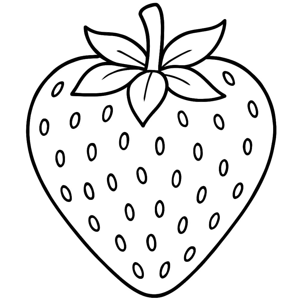 Large heart-shaped strawberry with a simple leafy top, outlined for preschool coloring.