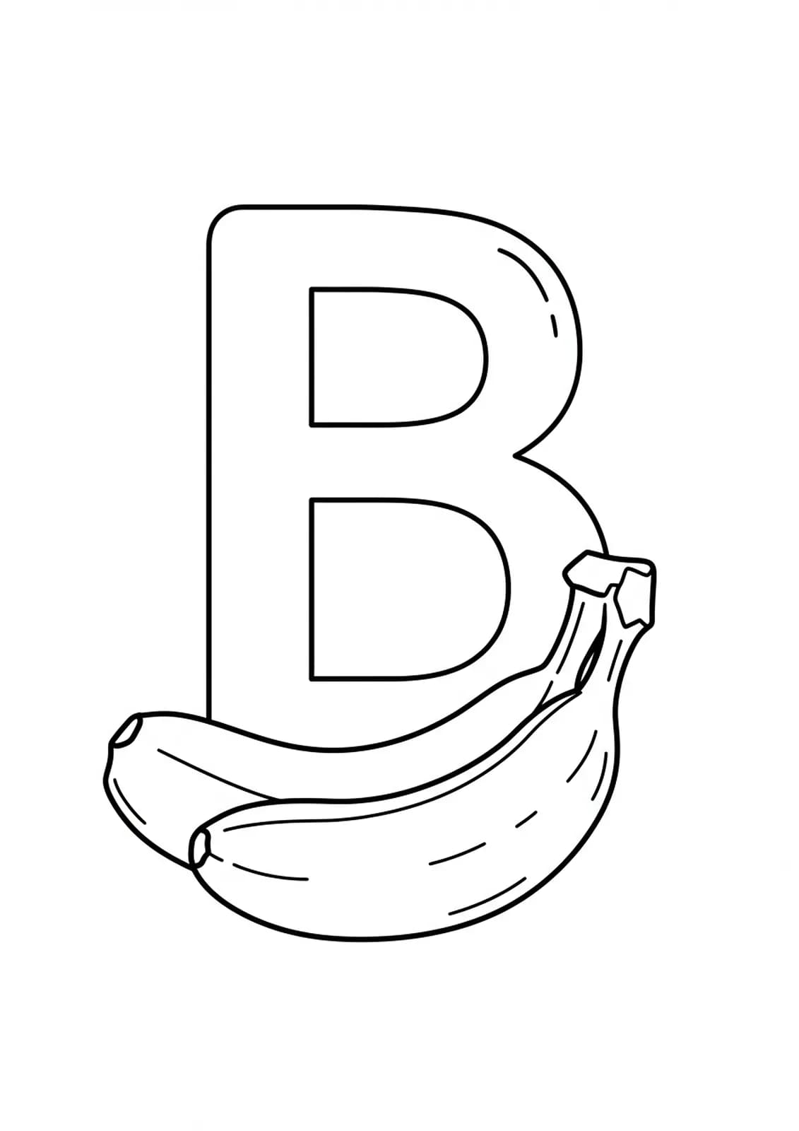 Large outlined letter B next to a bunch of three bananas with simple curves.