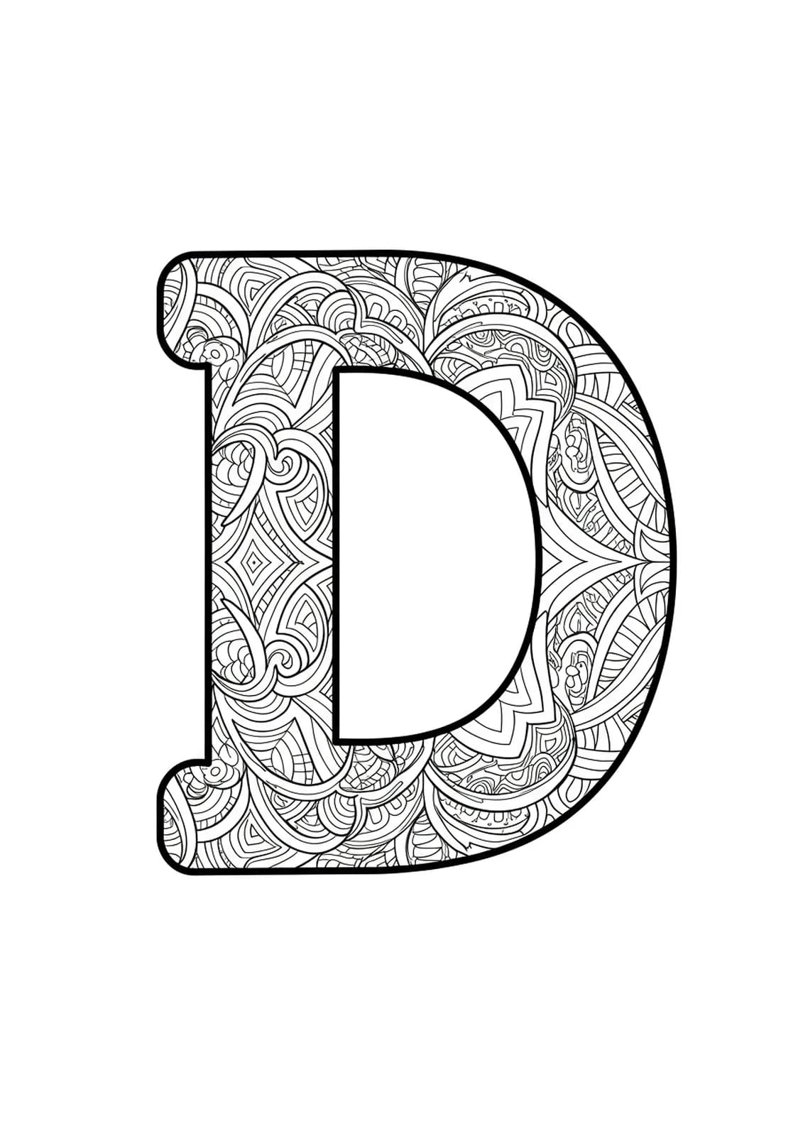 Letter D filled with intricate optical illusion patterns creating depth and movement.