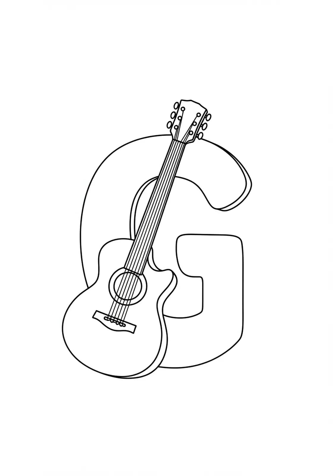 Large letter G with a cartoon-style guitar leaning against it.