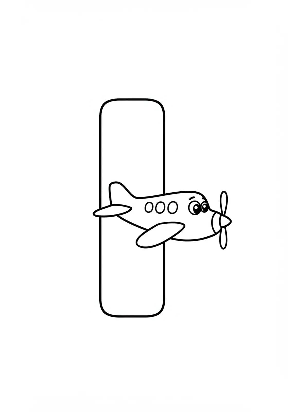 Large letter I and an easy airplane outline for preschool coloring
