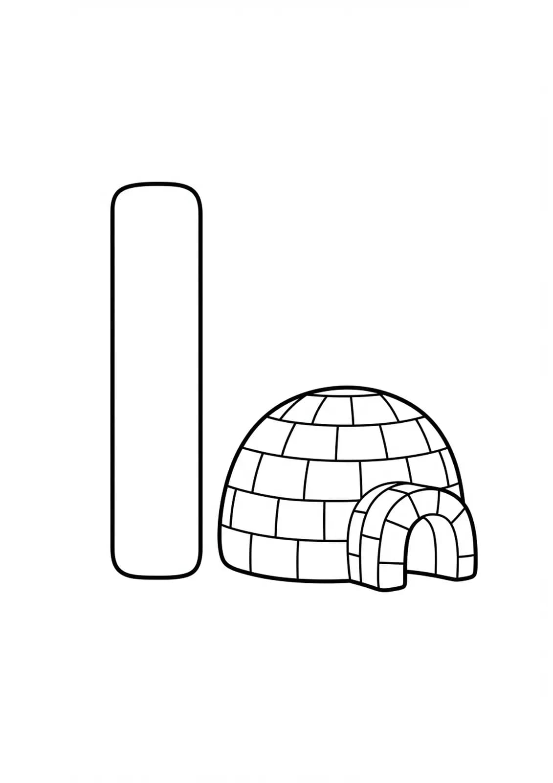 Letter I and igloo line art coloring page for young children