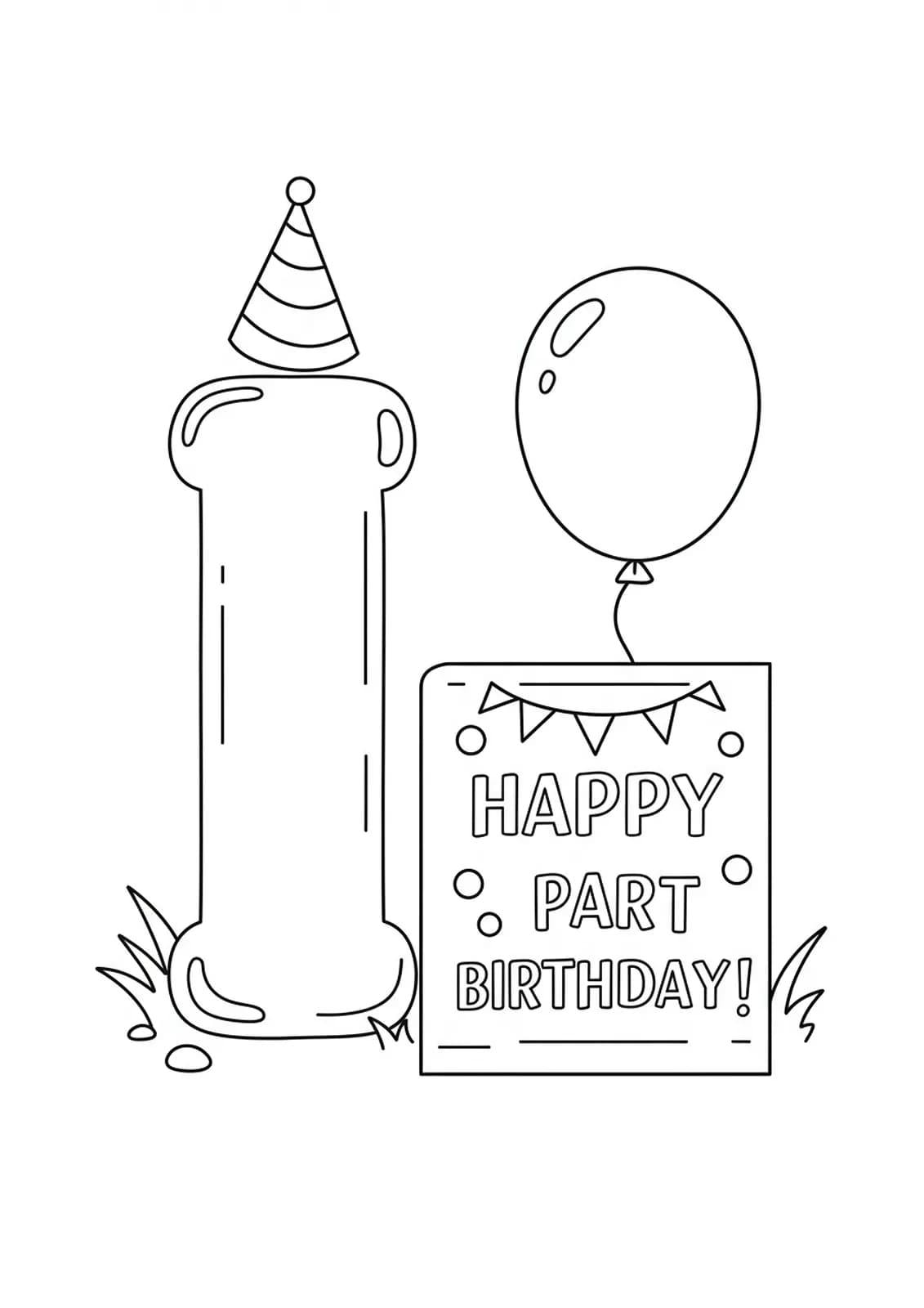 Letter I with a birthday invitation, simple coloring page for young children