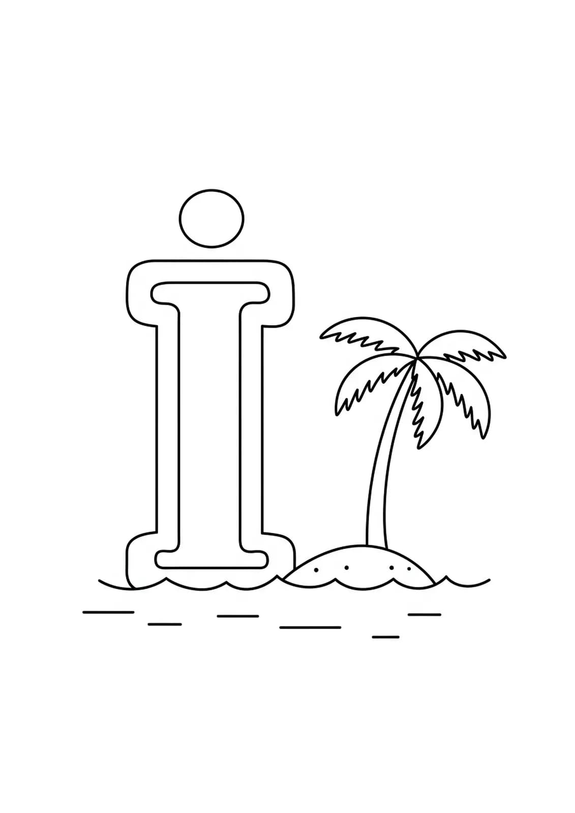 Simple letter I and tropical island outline for preschool coloring