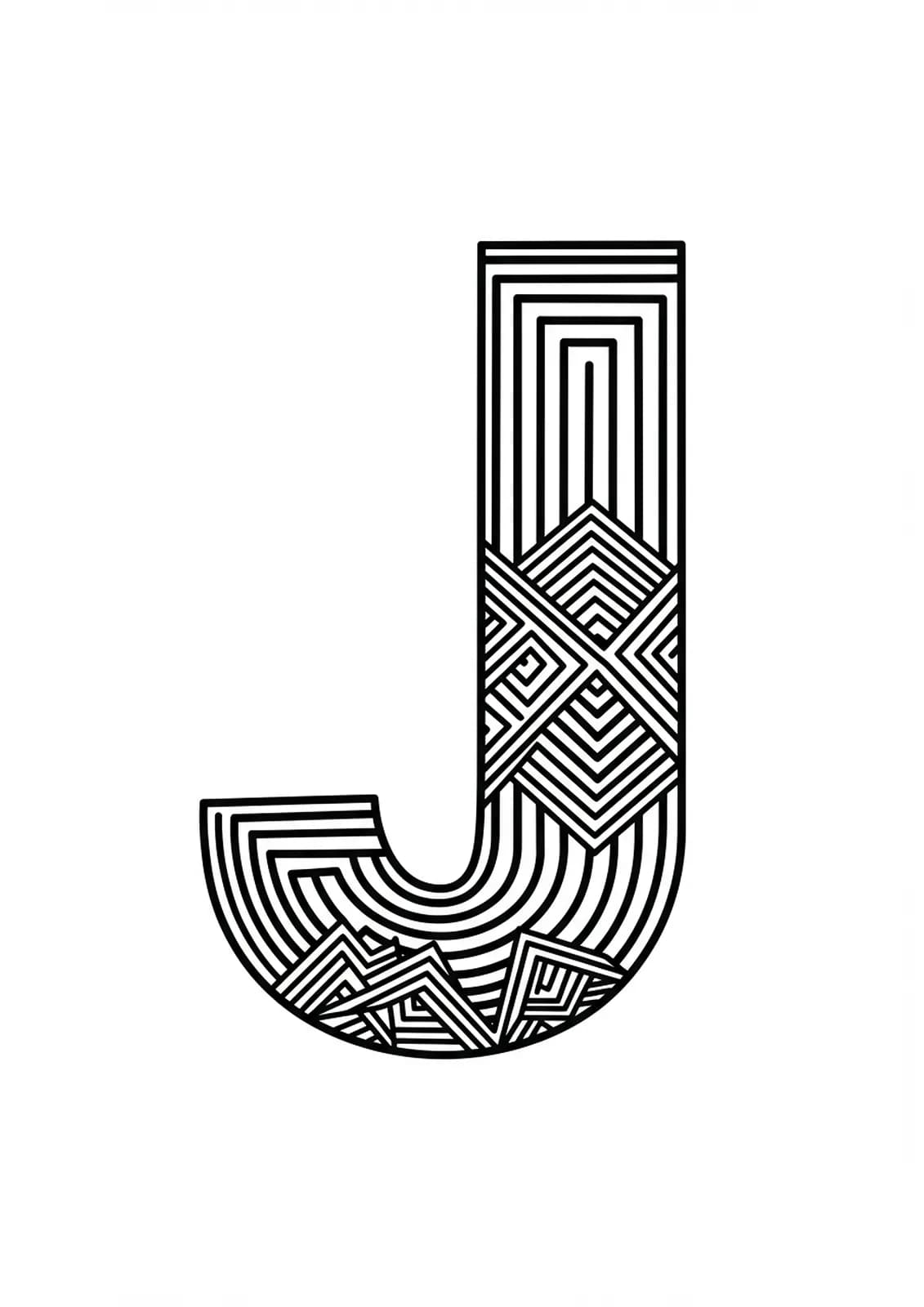 Letter J set within a field of intricate optical illusion patterns and geometric tricks.