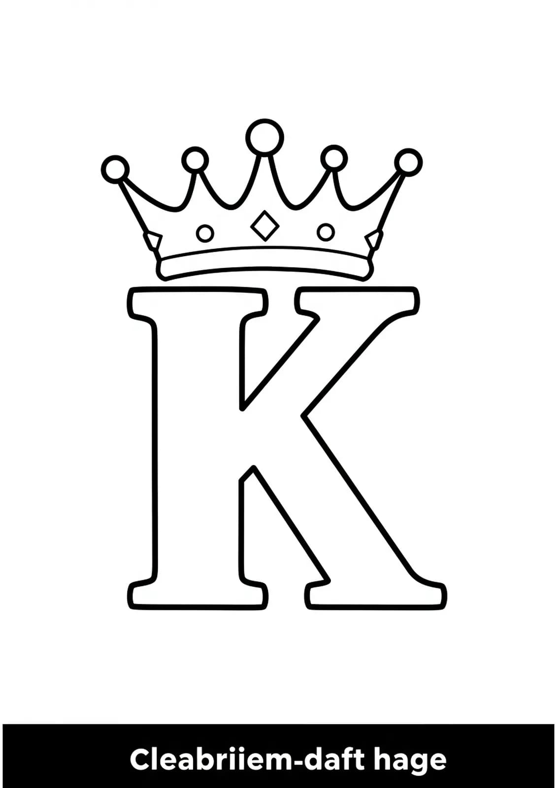 Large letter K topped with a simple king’s crown, designed for preschool coloring.