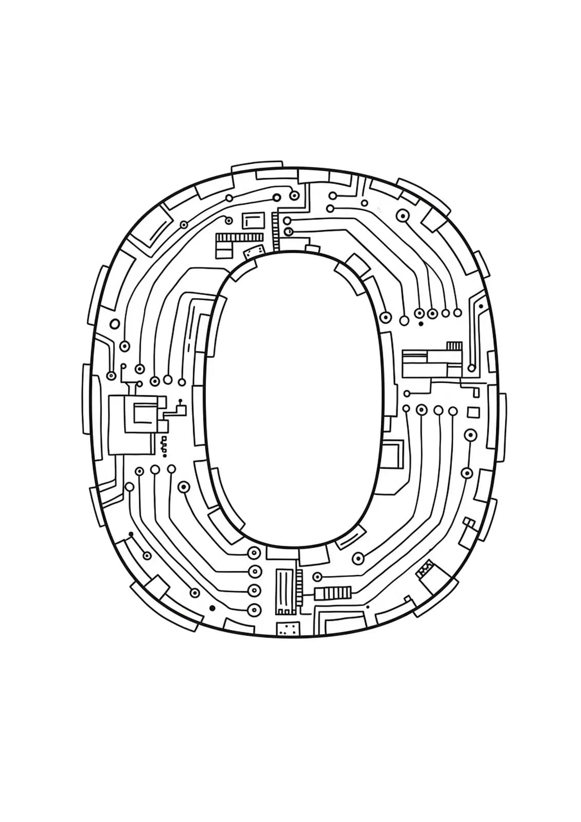 Letter O integrated with medium complexity cyberpunk technology and neon designs.