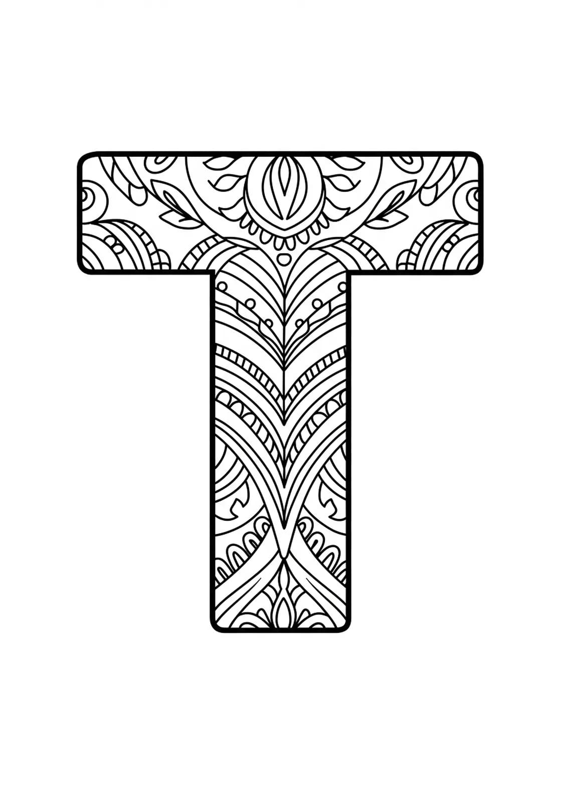 Letter T with simple tribal pattern outlines