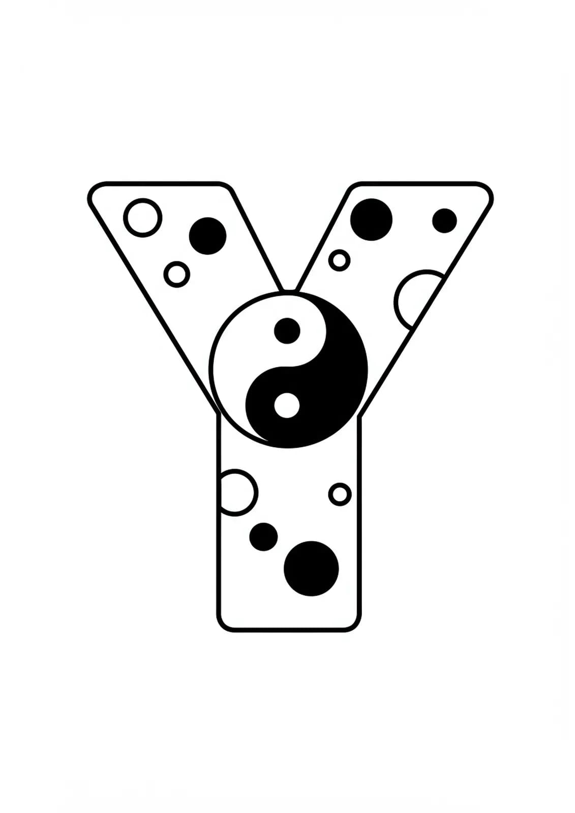 Easy yin yang-themed letter Y coloring page with harmony symbols.