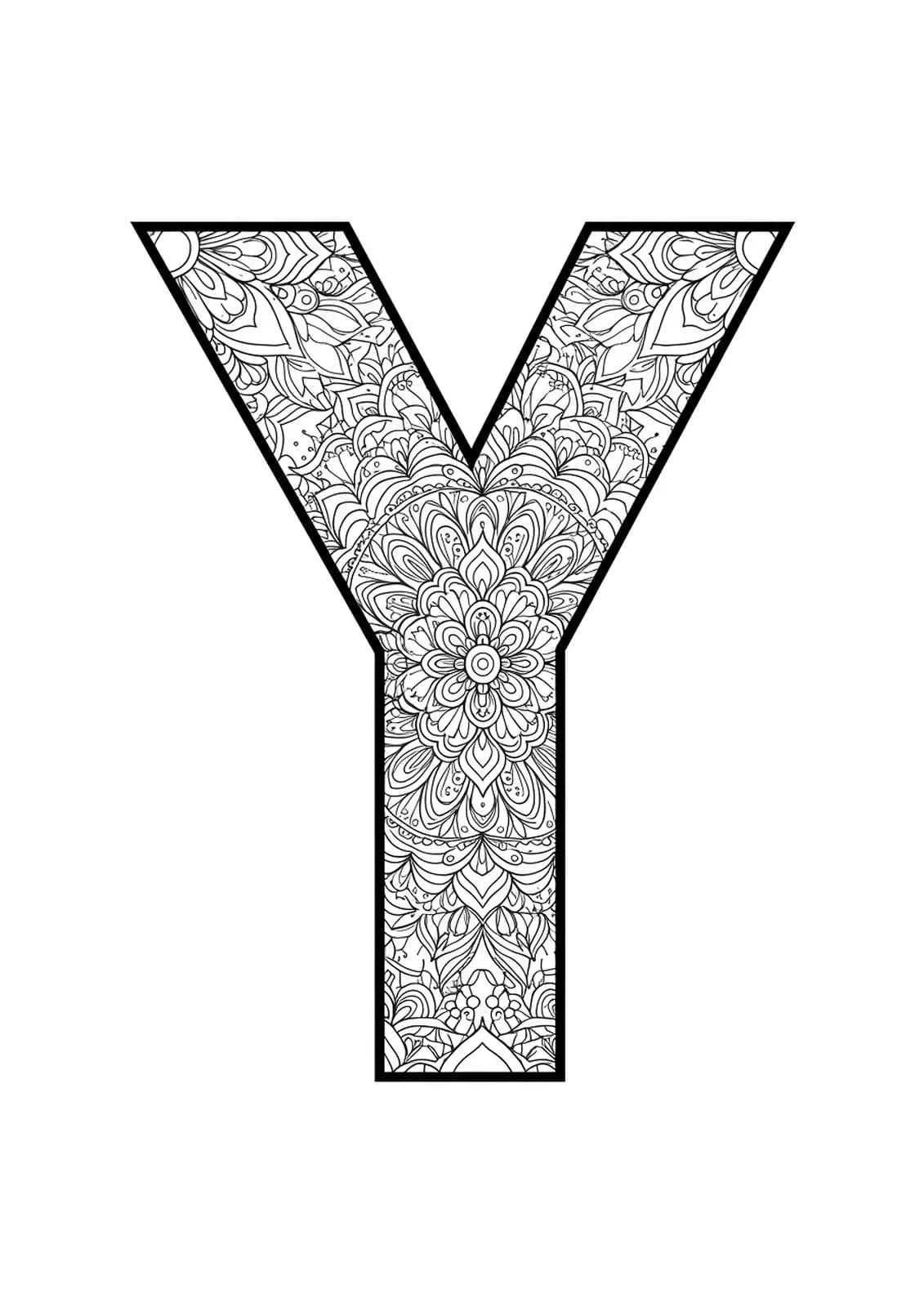Letter Y filled and surrounded by elaborate mandala and zentangle patterns with complex, fine details.