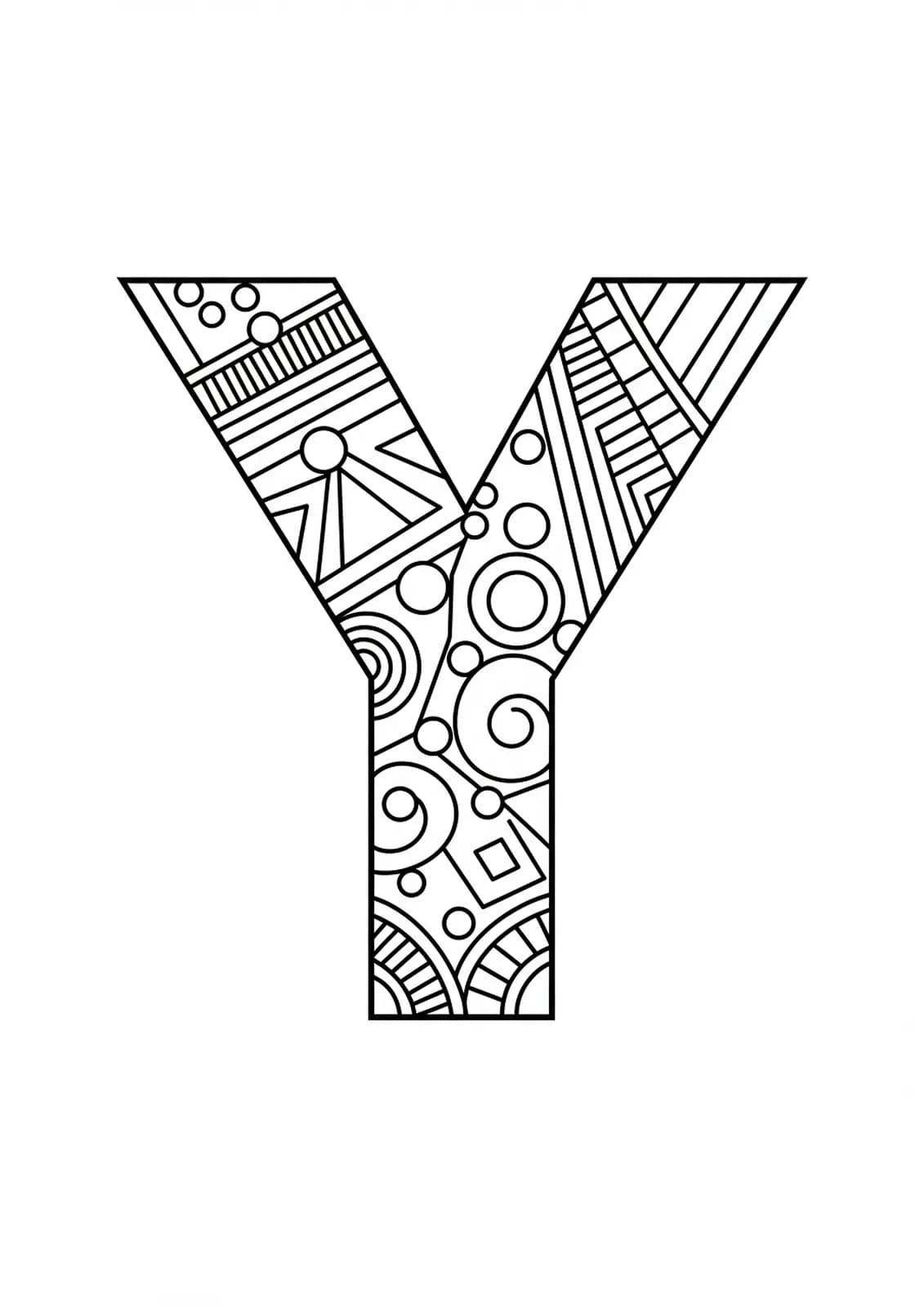 Large letter Y with easy geometric pattern outlines.