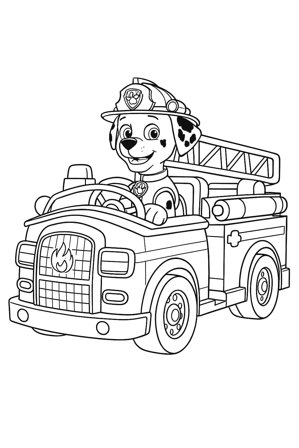 Paw Patrol’s Marshall driving a big fire truck