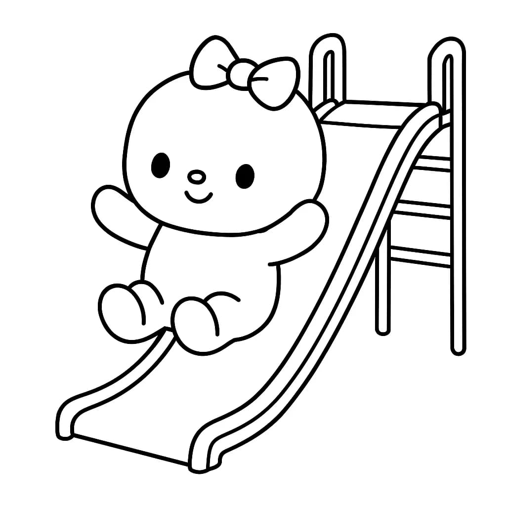 Poppy Playtime character sliding down a playground slide, with simple and bold outlines.