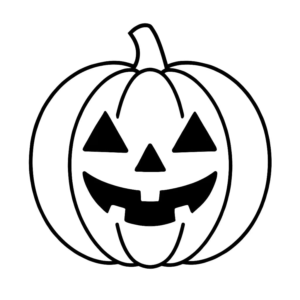 Simple Halloween pumpkin with a big smile and triangular eyes, outlined for easy coloring.
