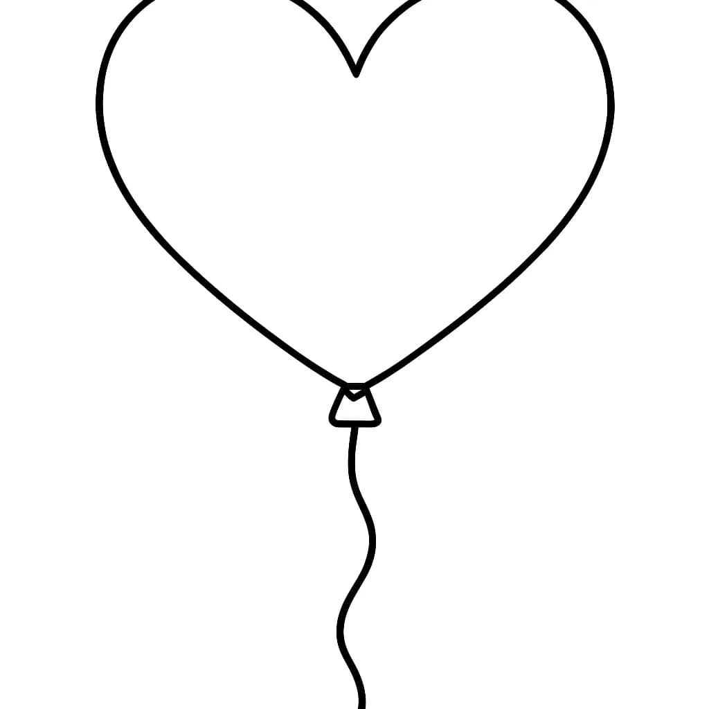 Simple line art of a large heart-shaped balloon with a string, easy for preschoolers to color.