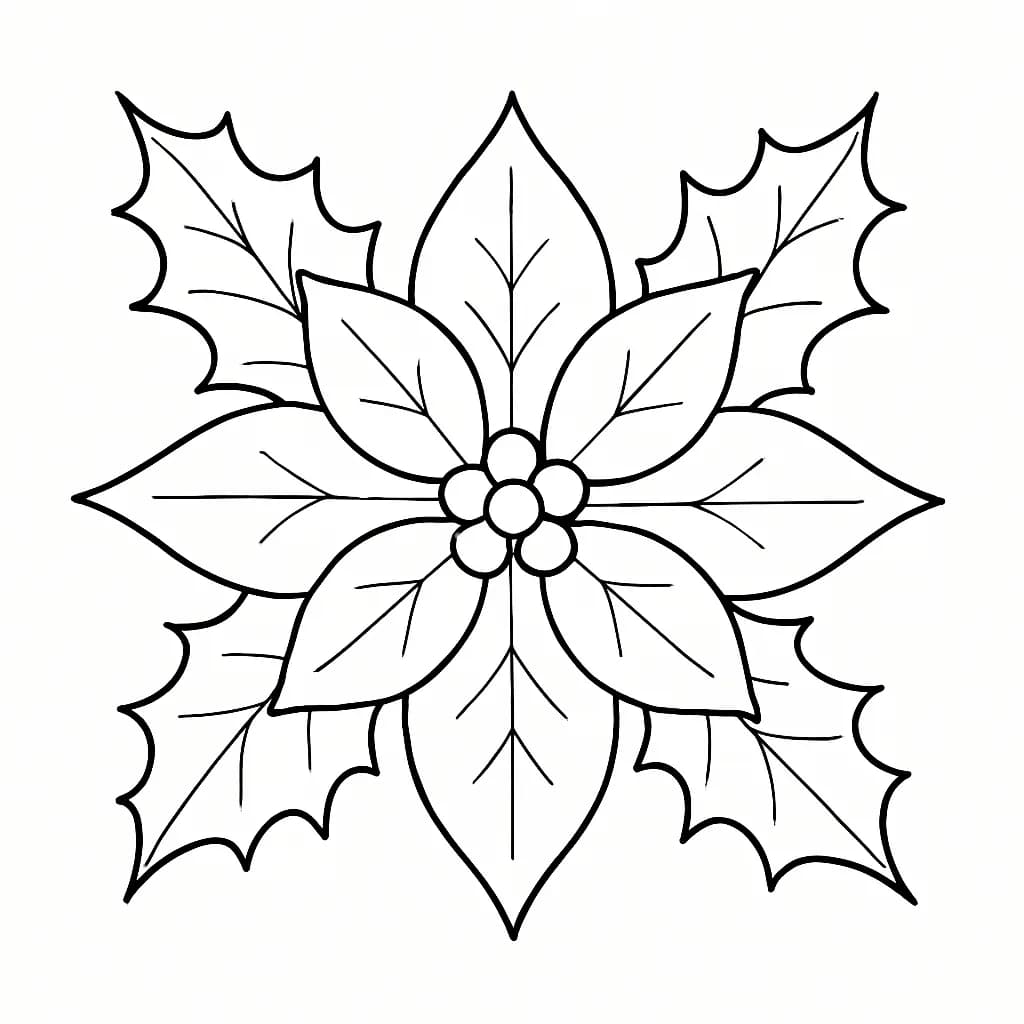 Easy poinsettia flower coloring page with Christmas theme for kids.
