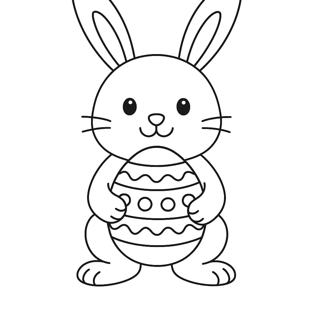 Large, simple outline of an Easter bunny holding an egg for preschoolers