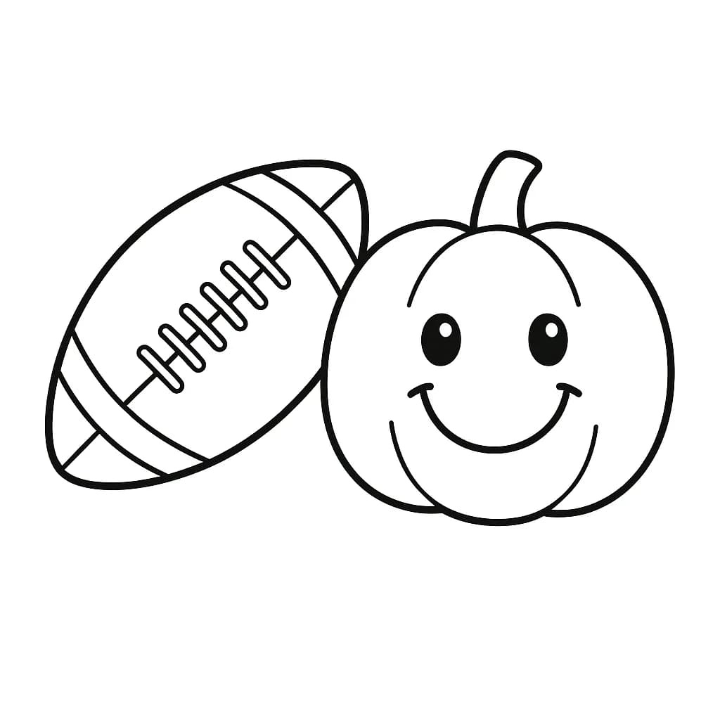 Football and pumpkin together in a simple fall-themed coloring page.