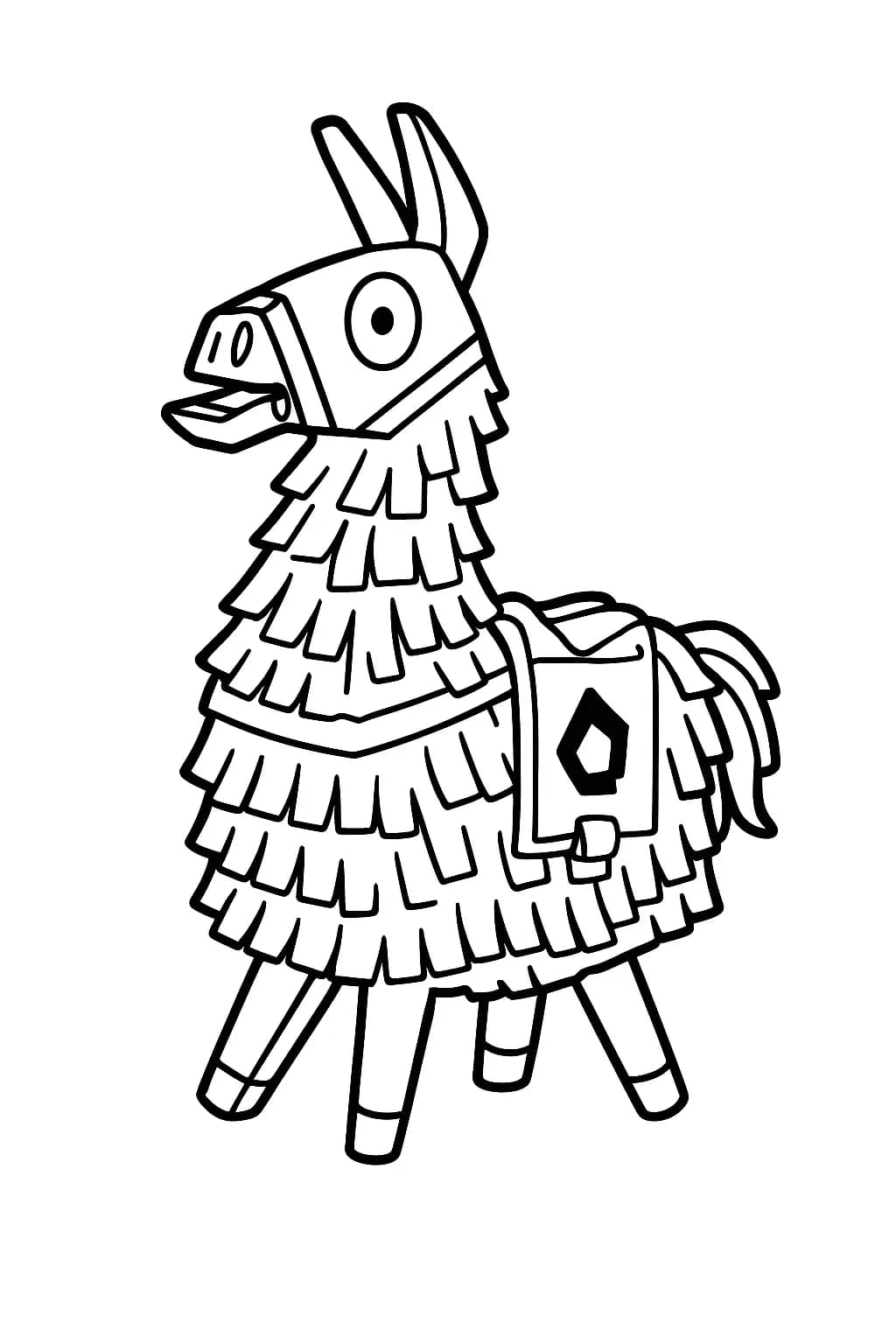 Easy Fortnite llama piñata coloring page with large shapes for preschoolers
