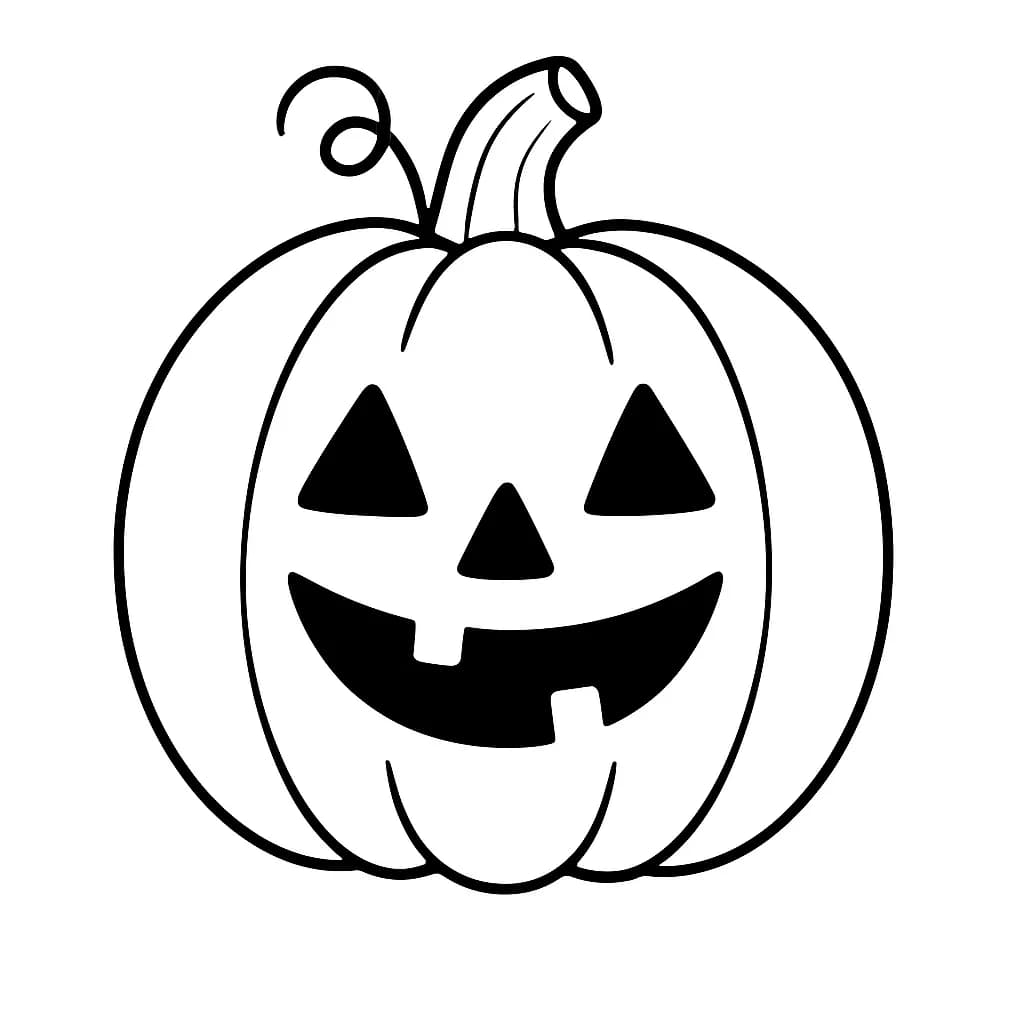 Simple black and white outline of a smiling pumpkin for Halloween coloring