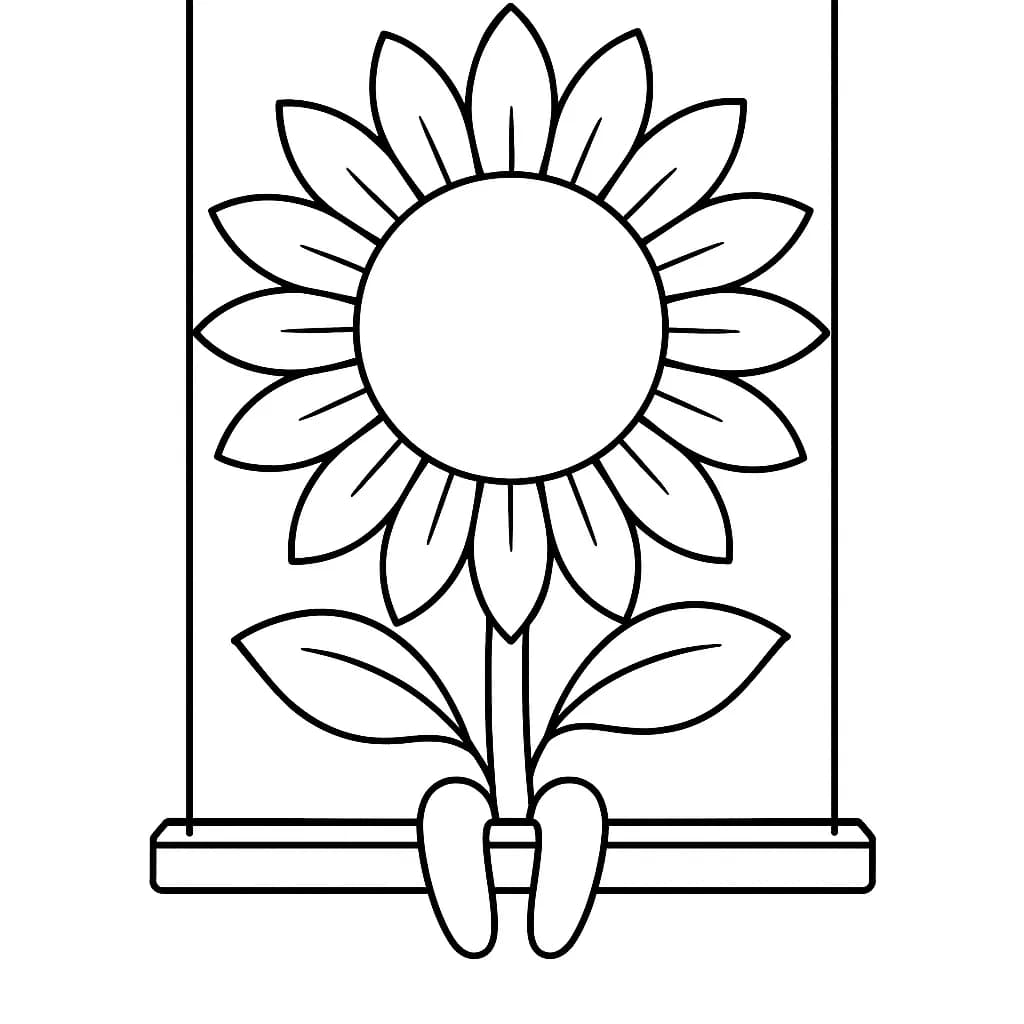 Easy playground-themed sunflower coloring page for preschool children.