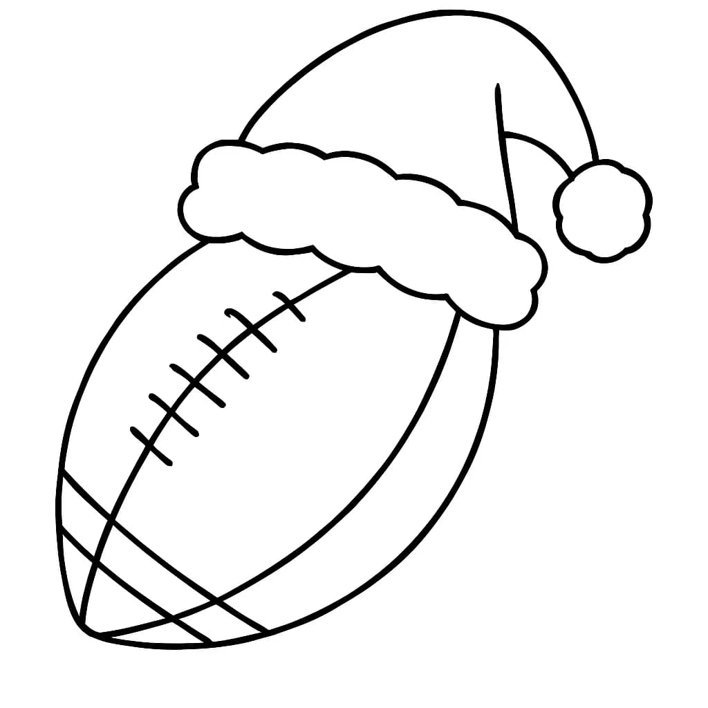 Football with a Santa hat for a simple Christmas coloring page.