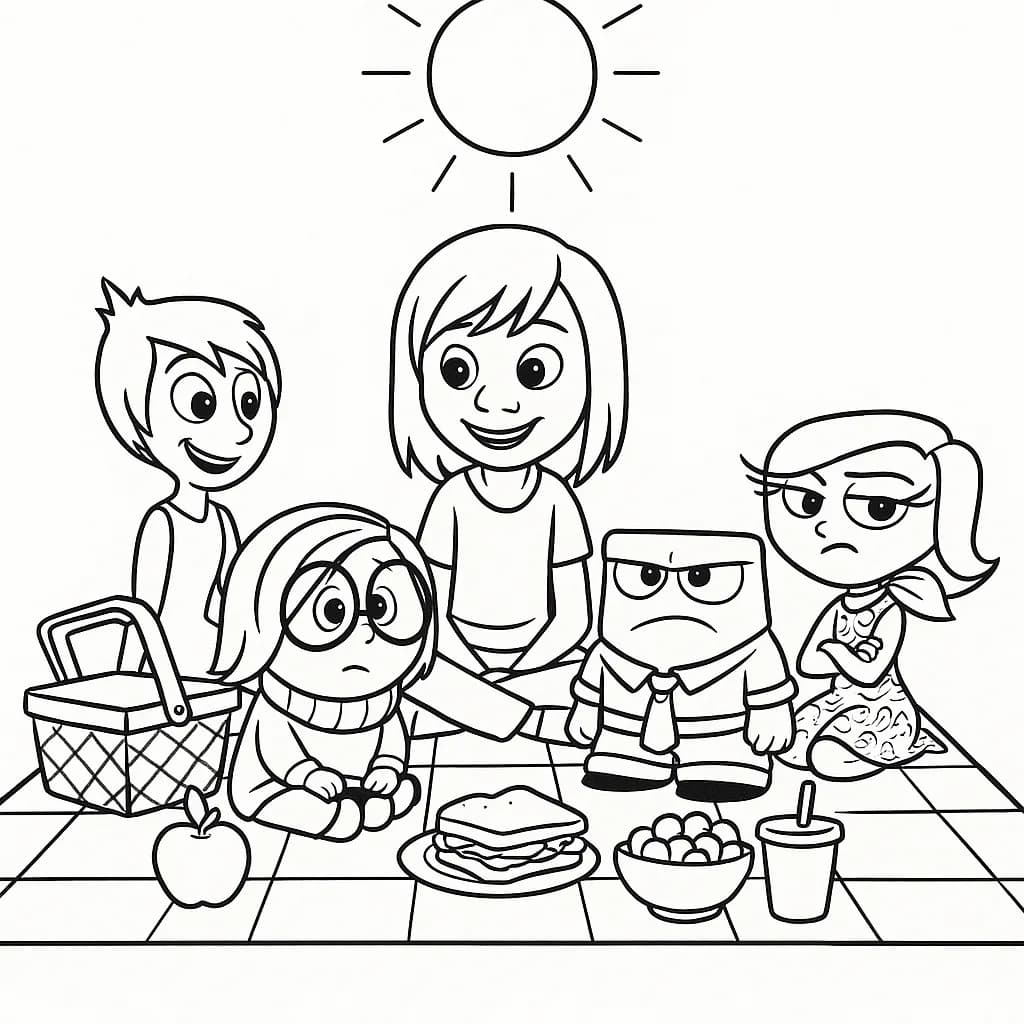Inside Out 2 characters having a picnic on a sunny day.