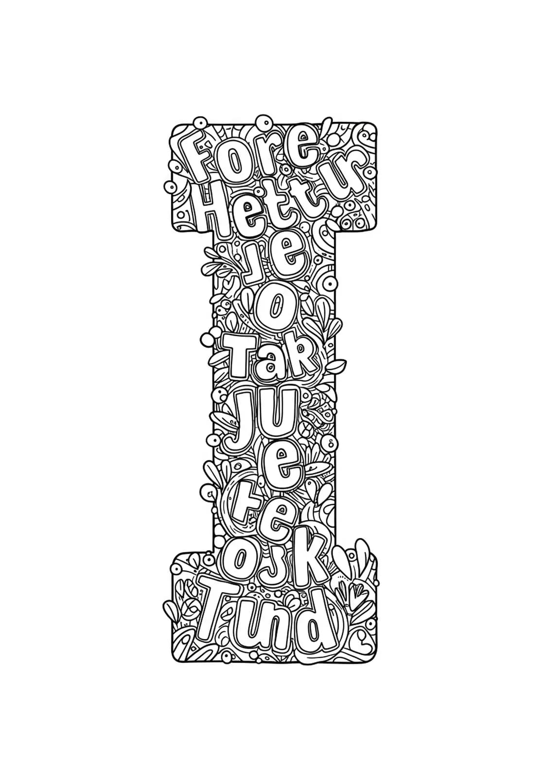 Letter I with surrounding motivational words and decorative elements in a medium-complexity design.