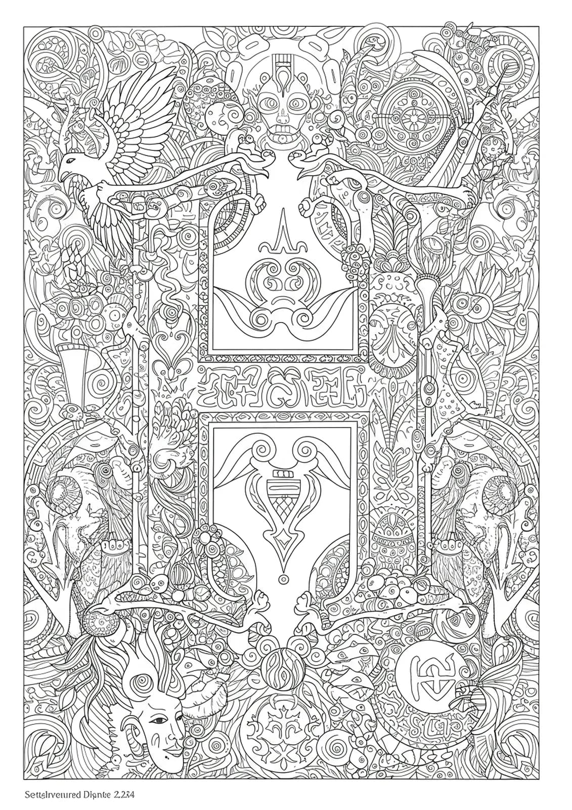 Ancient mythology-themed letter H with intricate symbols, creatures, and ancient script patterns