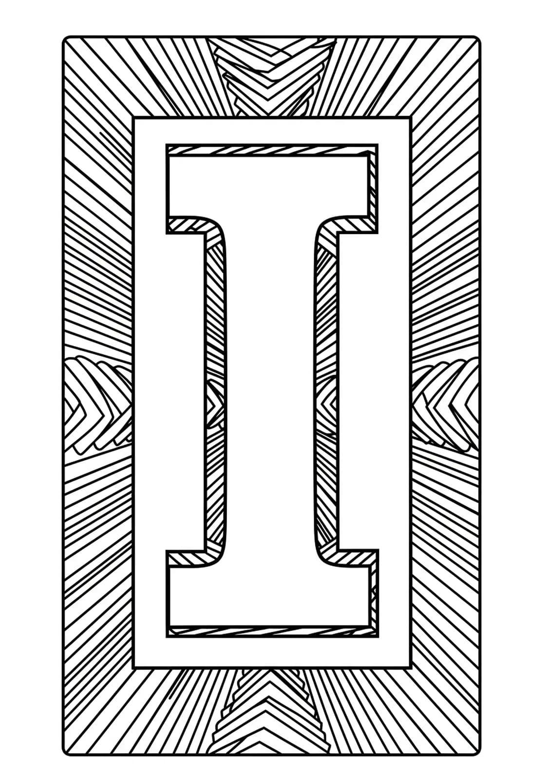 Letter I surrounded by easy illusion art patterns for teens to color