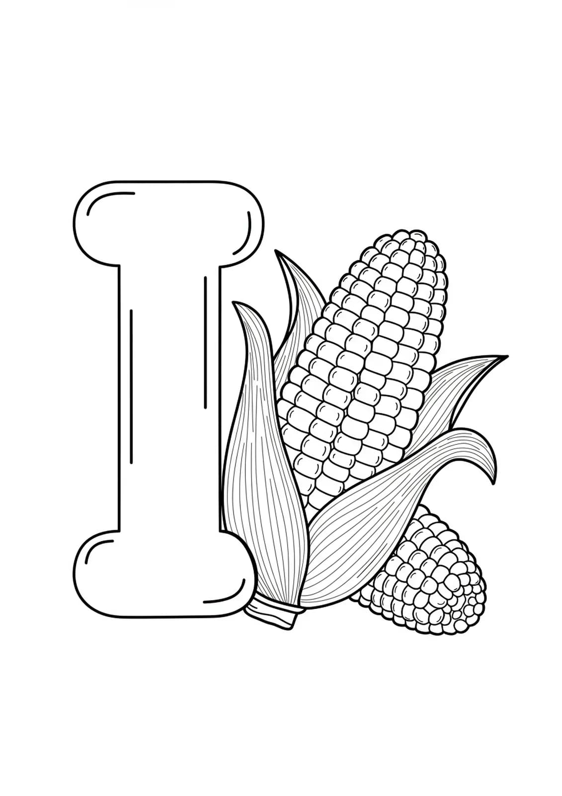 Letter I and simple Indian corn doodle for young children to color