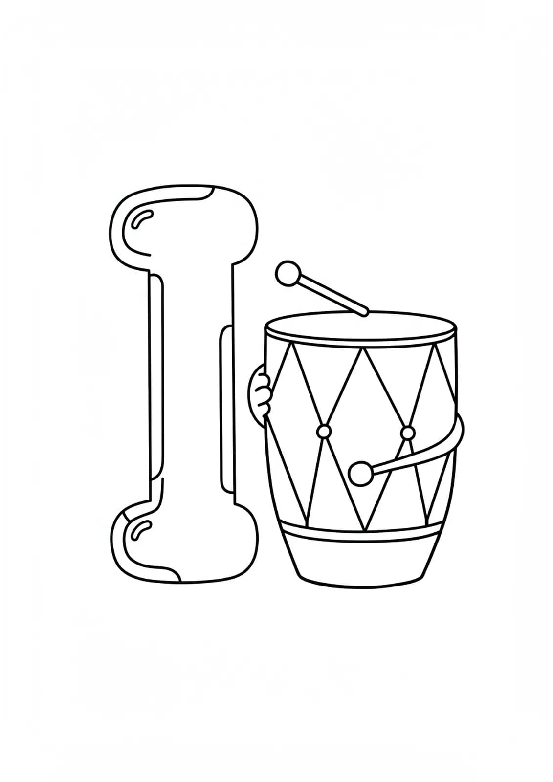 Large letter I and a basic instrument outline for preschoolers to color
