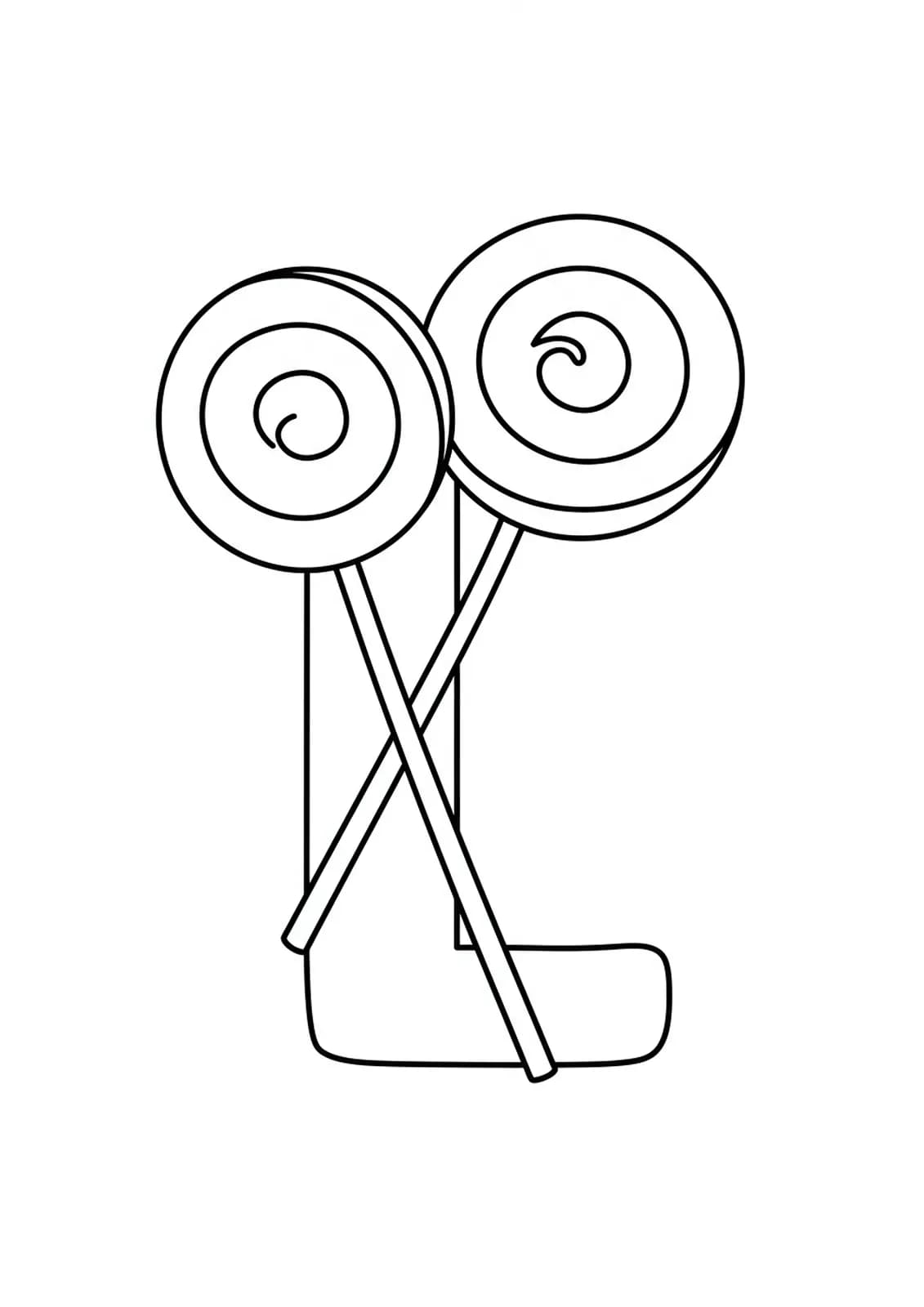 Large letter L with two big swirled lollipops, simple for young kids to color