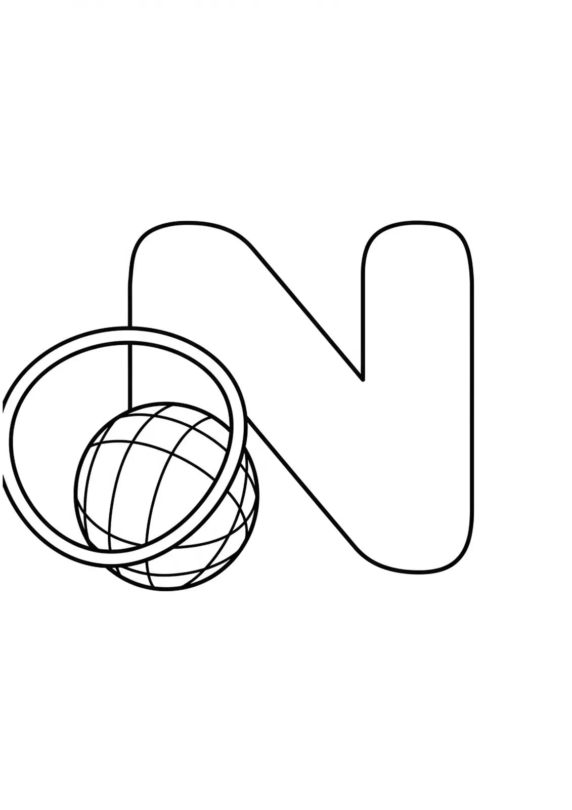 Large letter N with a netball and hoop for coloring