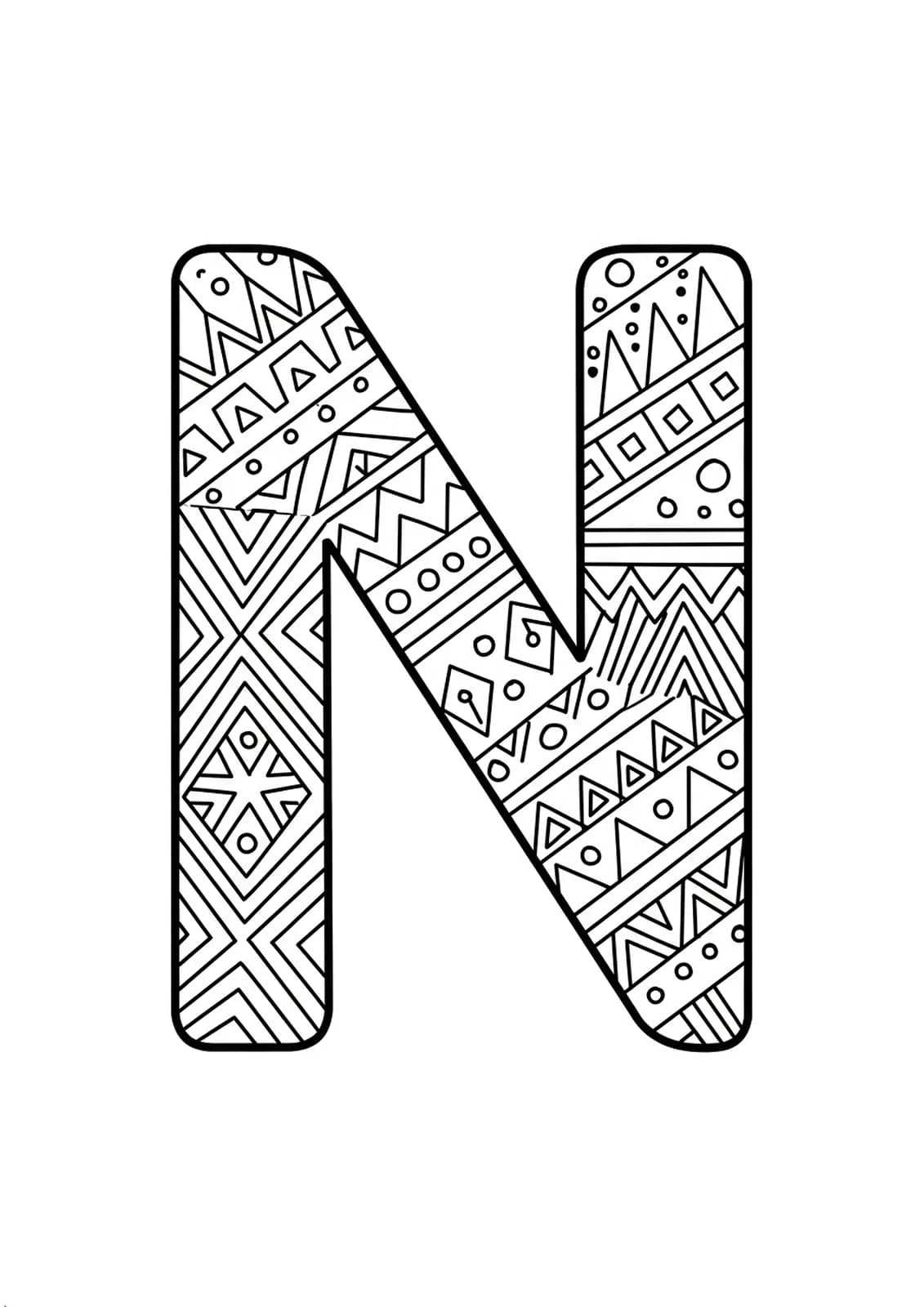 Letter N decorated with simple Scandinavian geometric patterns and lines.