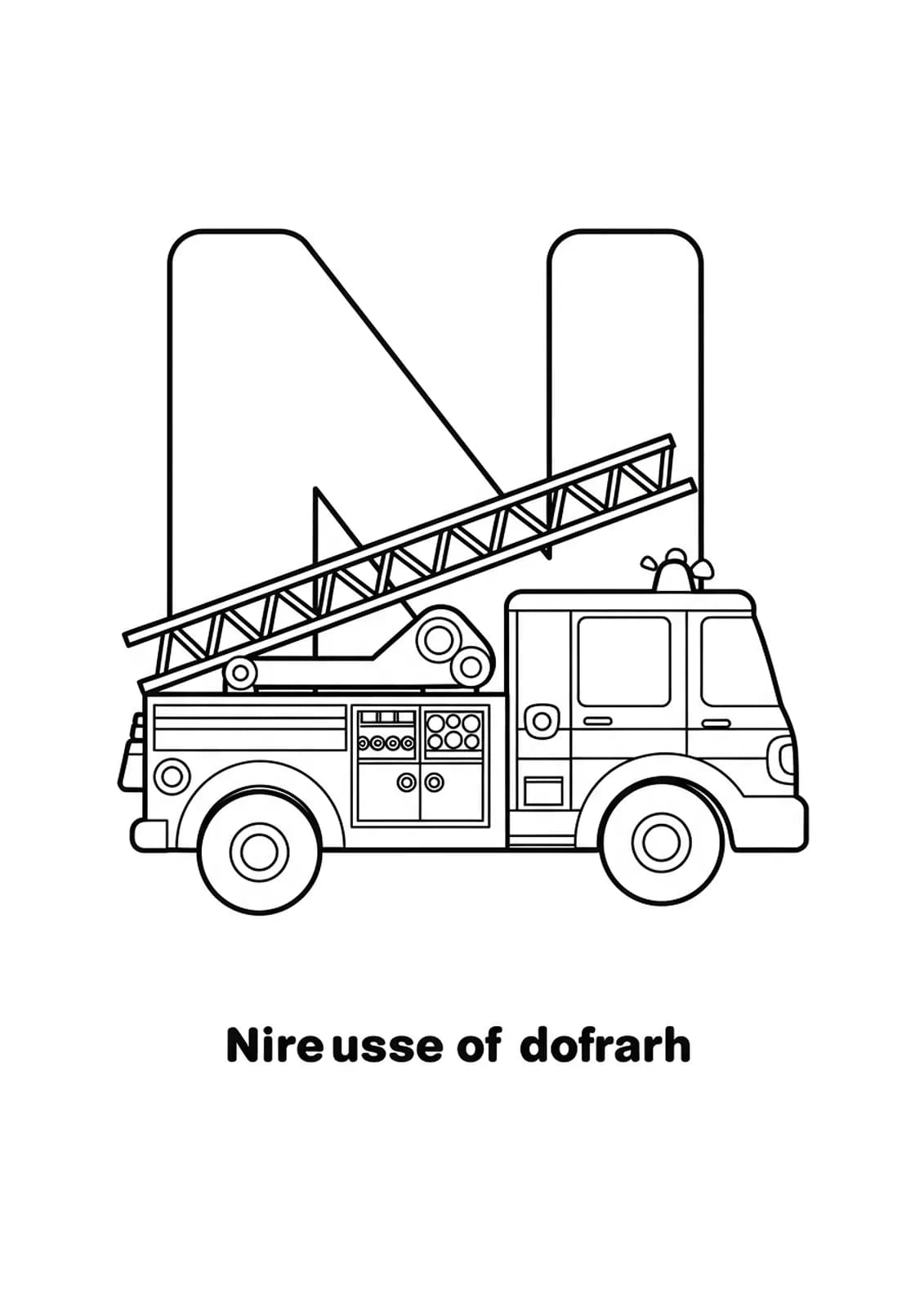 Large letter N with a simple, cartoon-style fire truck next to it.