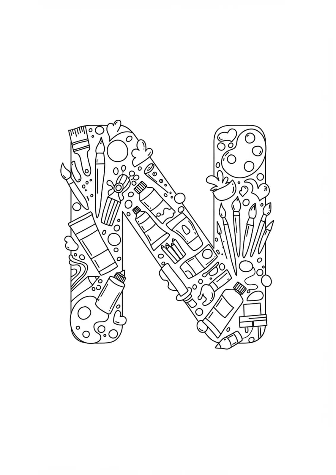 Easy art supplies and letter N for adult coloring