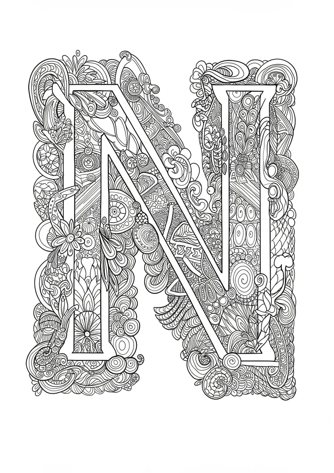 Letter N surrounded by detailed manga and anime-style eyes, hair, and Japanese motifs.