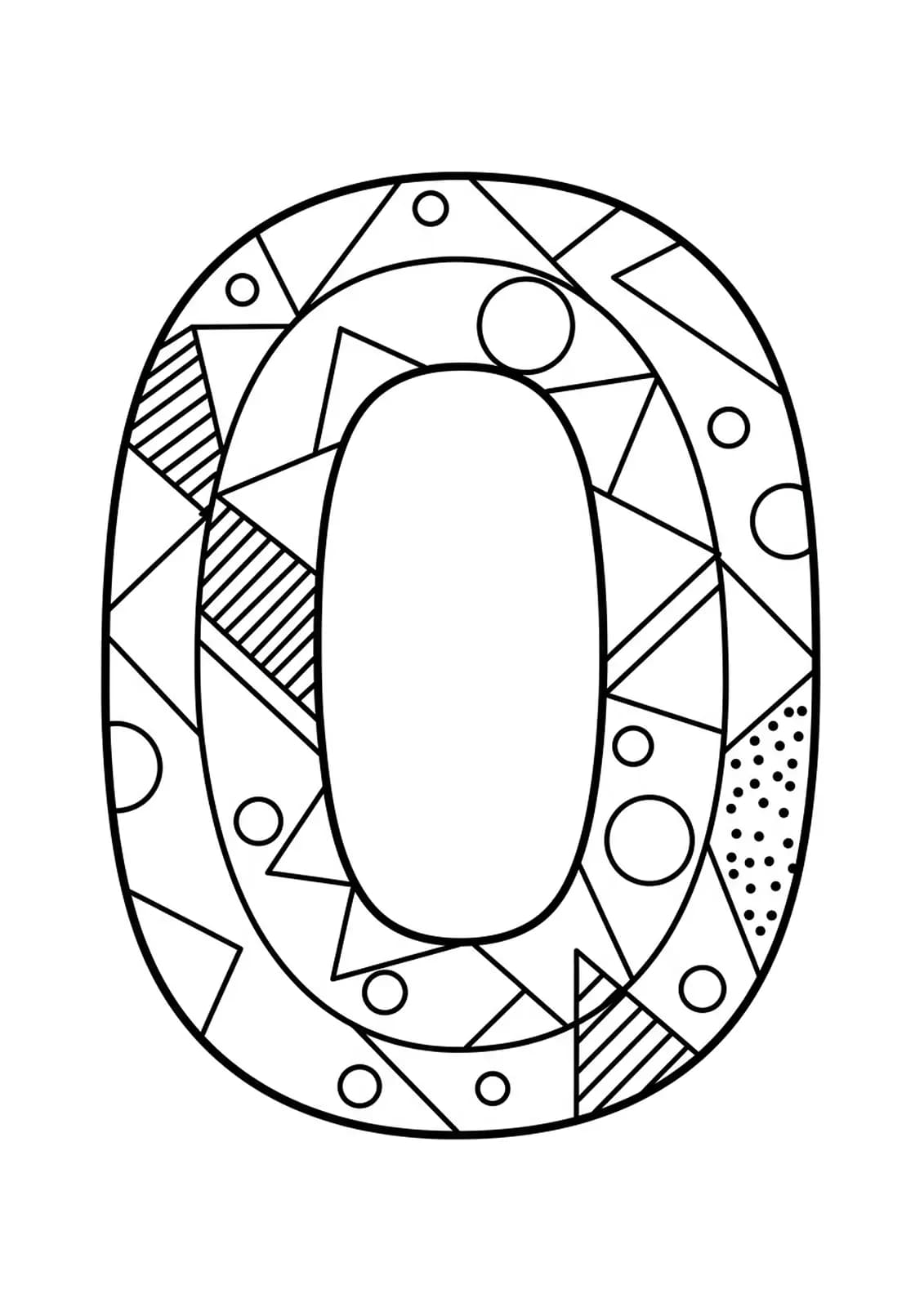 Letter O with large, easy geometric shapes like triangles and squares around it.