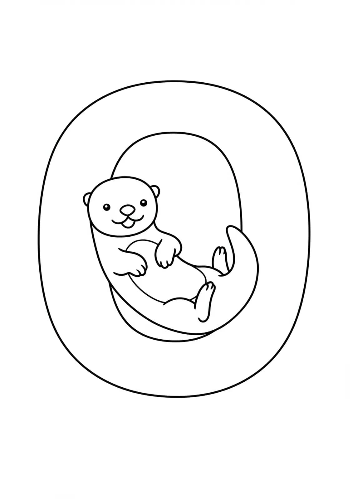 Large letter O with a friendly otter floating on its back, easy coloring for preschoolers.