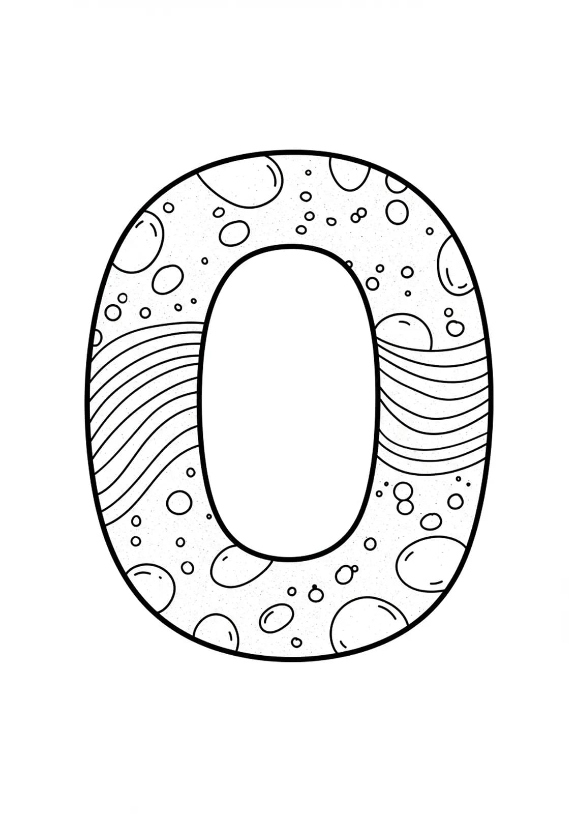 Zen garden themed letter O coloring page with simple sand and pebble patterns.