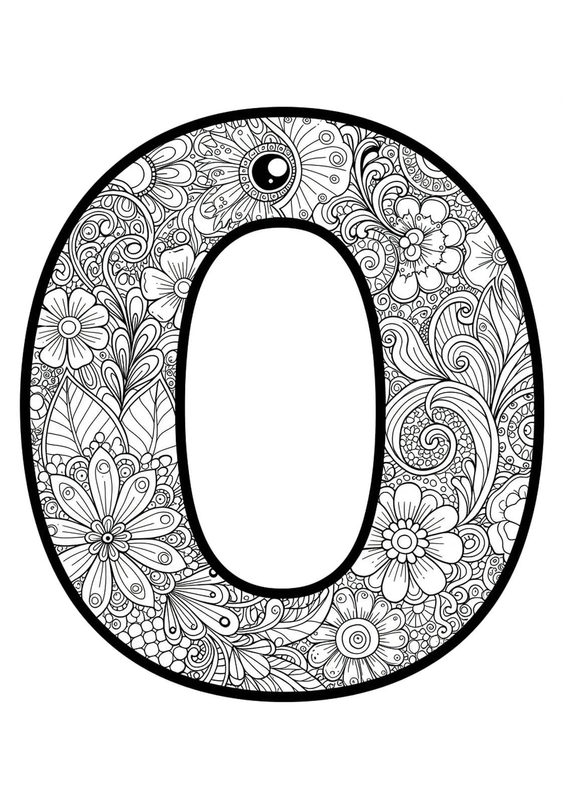 Letter O with medium complexity floral tattoo-style patterns and vines.