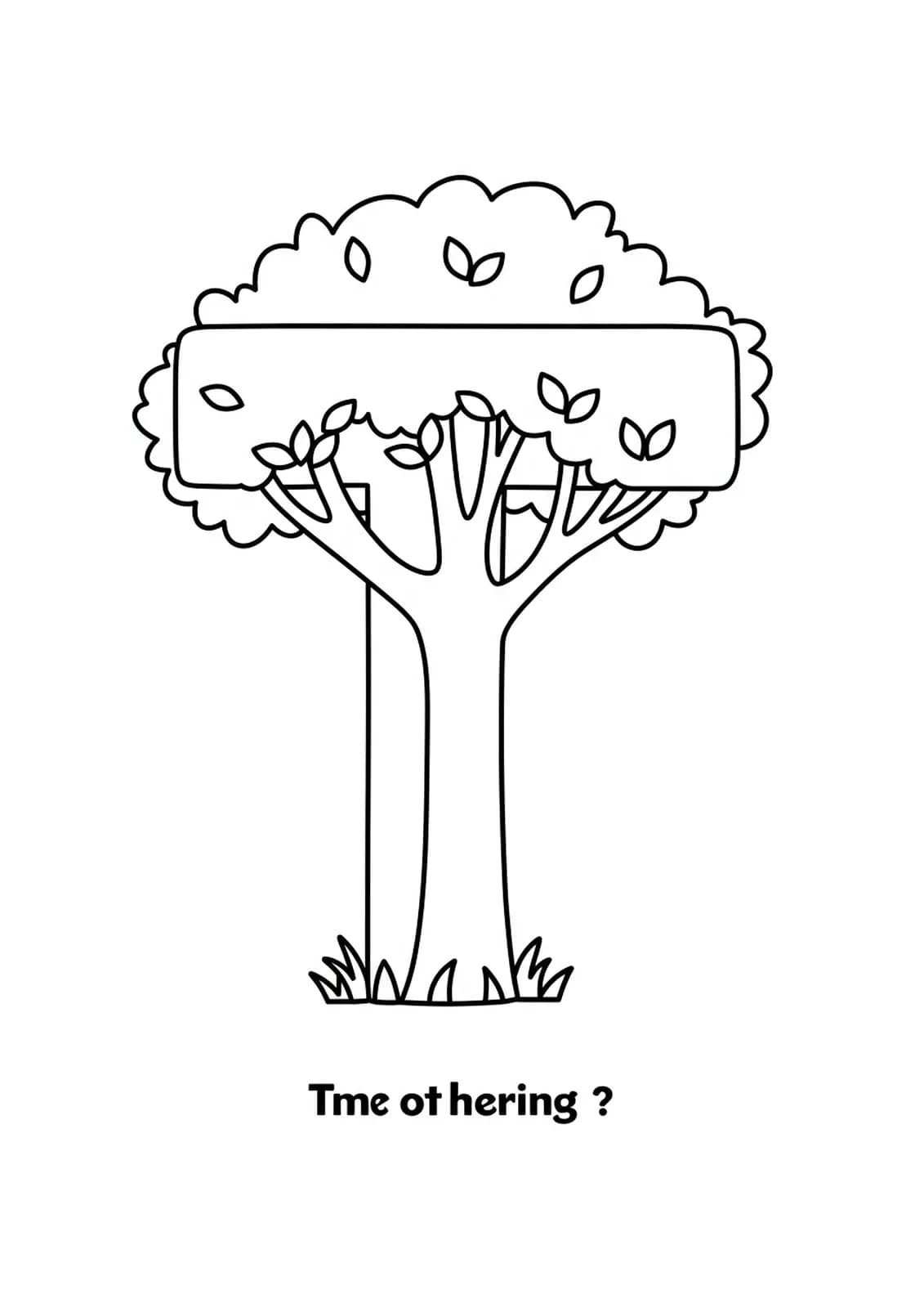 Large letter T with a basic leafy tree, perfect for preschool coloring activities.