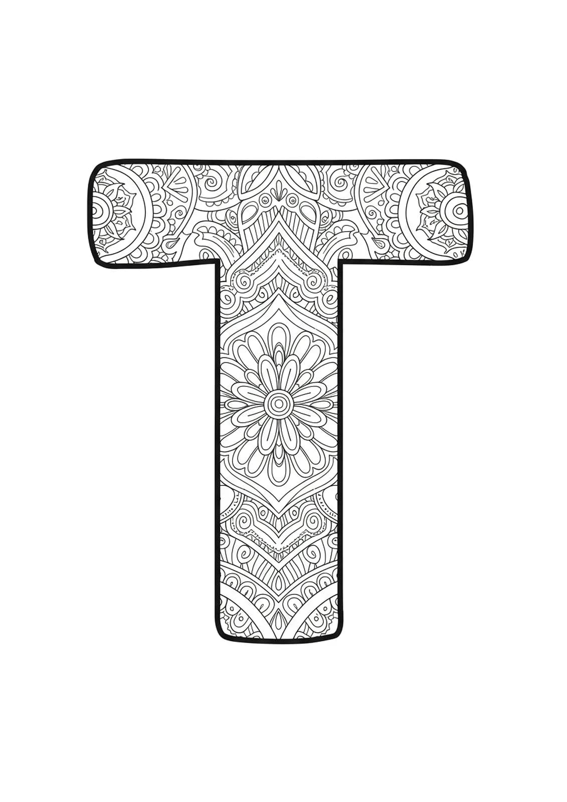 Letter T filled with a patchwork of global textile patterns including paisley, ikat, and embroidery details.