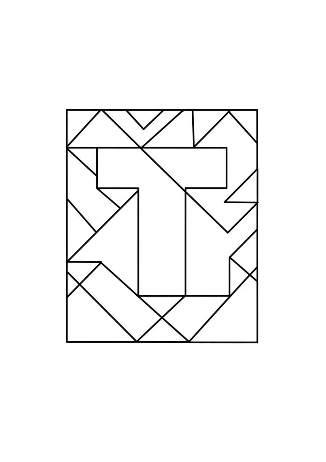 Letter T with easy tangram geometric shapes