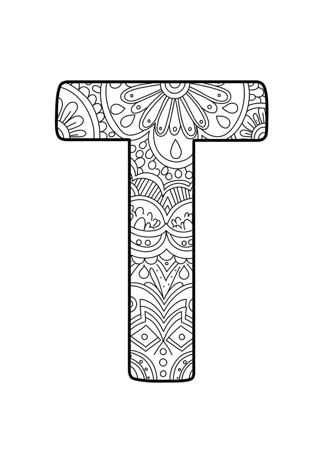 Letter T with easy textile pattern outlines