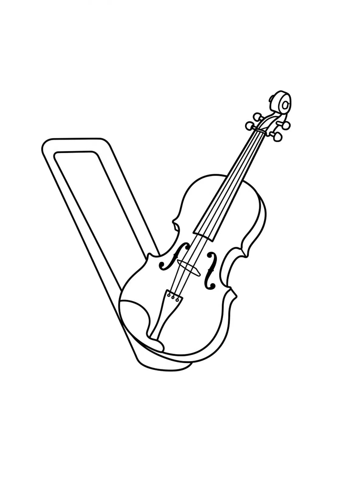 Large letter V with a simple violin outline for preschool coloring.