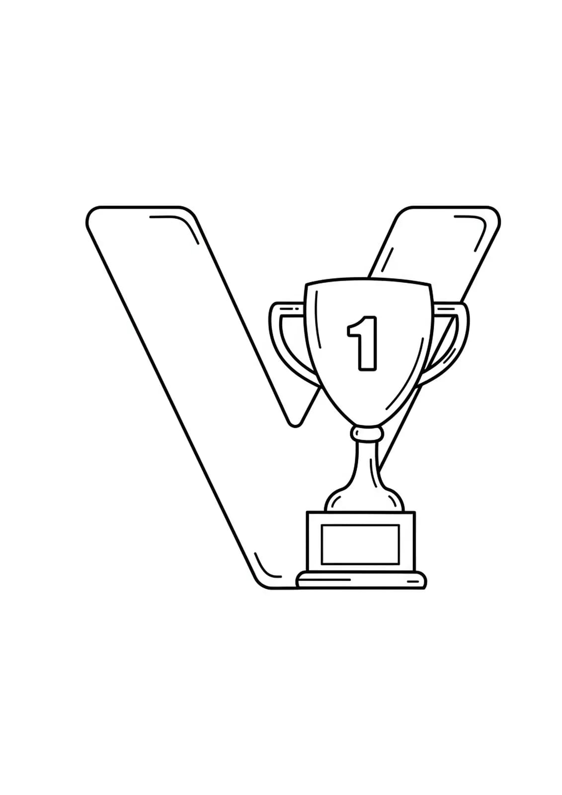 Large letter V and a simple trophy outline for preschool coloring.